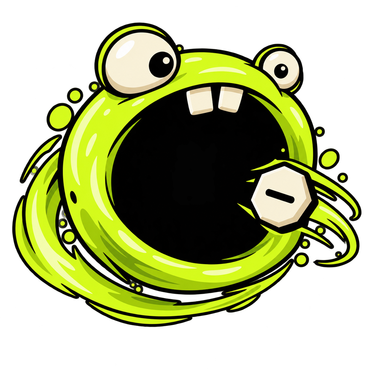 Supply Eater, a lime-green little void with two teeth, eating a minus-marked token
